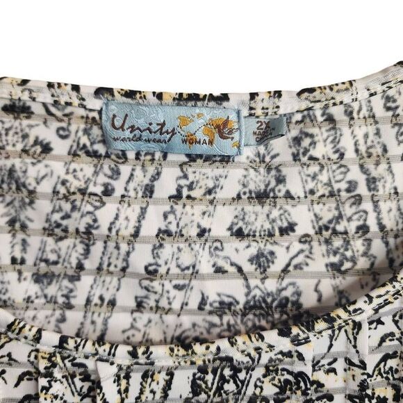 Unity World Wear Flutter Sleeve Yellow Black White Top Size 2X - Picture 2 of 10